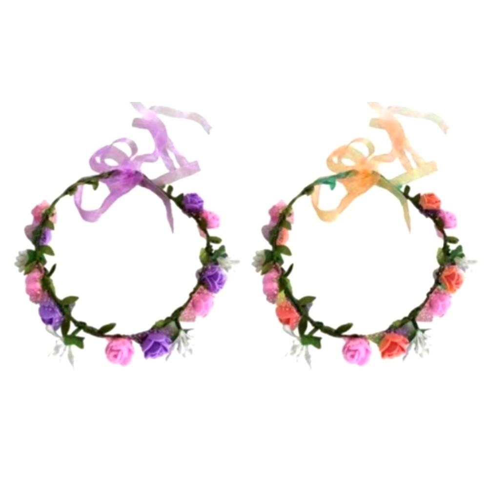 2 couronnes de fleurs ajustables coloris rose et jaune 2 couronnes de fleurs ajustables coloris rose et jaune