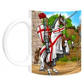 zoom sur mug chevalier monté à cheval bouclier templier