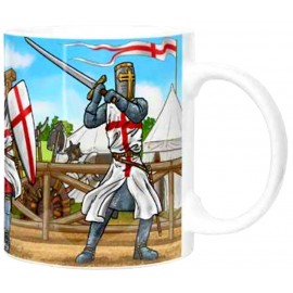 zoom sur mug chevalier avec épée et casque croix templier