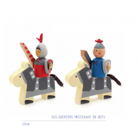 assortiment de 2 modèles en bois chevalier ou guerrier rouge et bleu