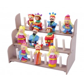 Assortiment de marionnettes doigts de couleurs avec leurs présentoirs.