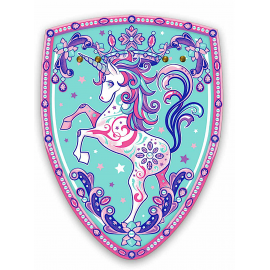 bouclier en mousse motif licorne bleu et rose - vue de face