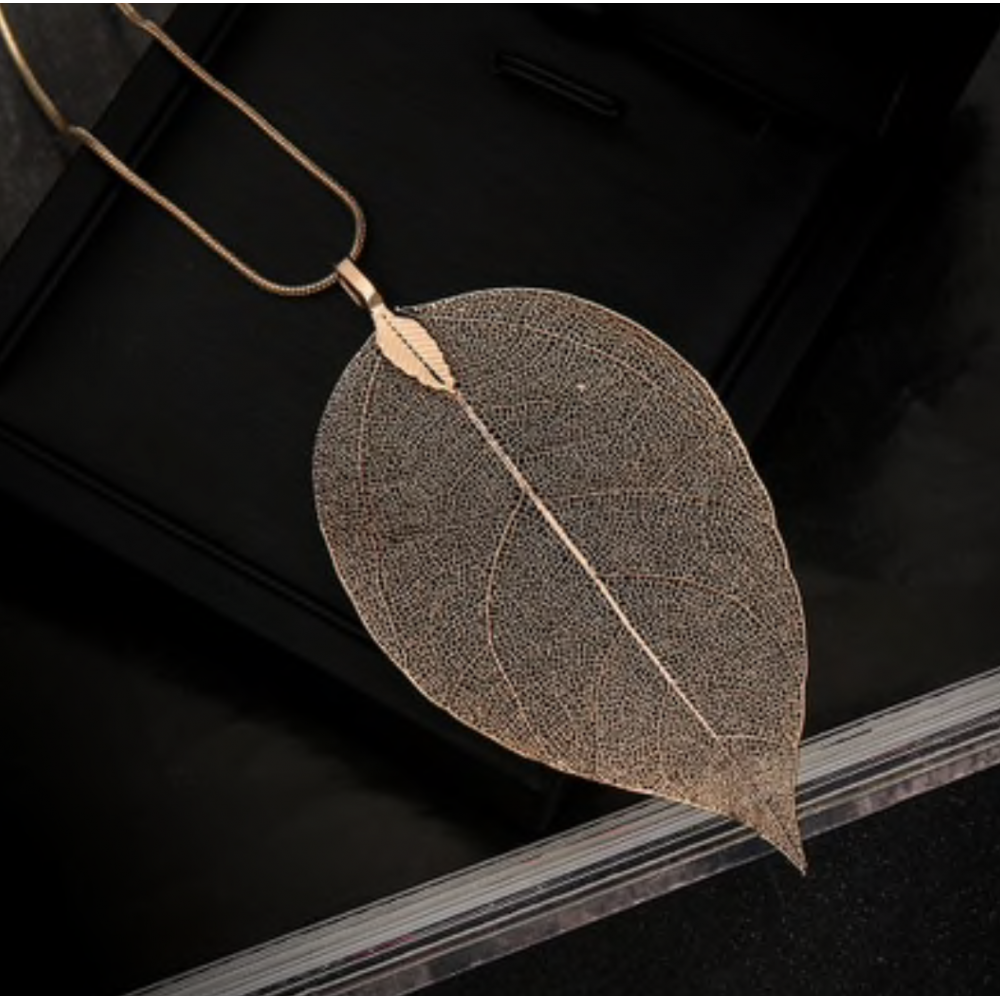 Sautoir Collier Feuille Véritable Trempée dorée Sautoir Collier Feuille Véritable Trempée dorée