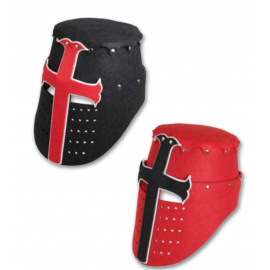 2 casques en feutrine motif croix templier rouge et noire