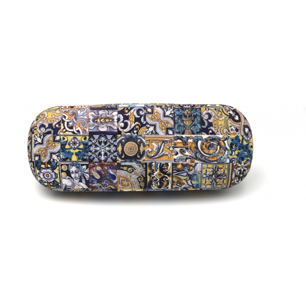 Étui à lunettes en liège naturel avec motifs variés bleu et jaune Étui à lunettes en liège naturel avec motifs variés bleu et jaune