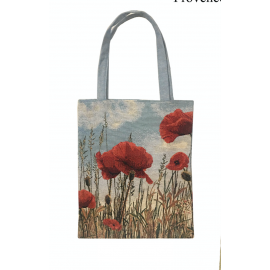 Sac textile effet tapisserie motif champ de pavots