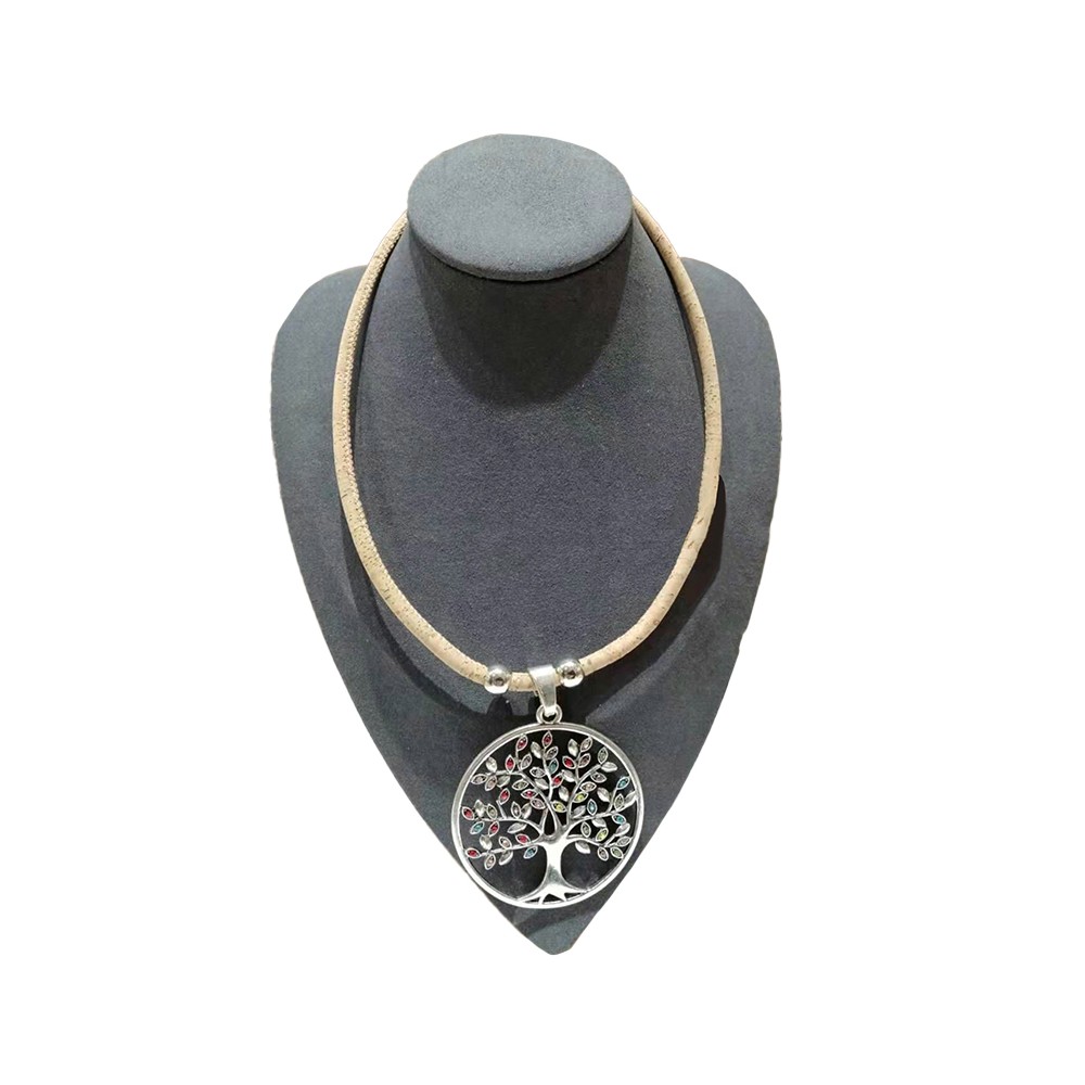 Collier liège avec arbre de vie incrusté de pierres Collier liège avec arbre de vie incrusté de pierres