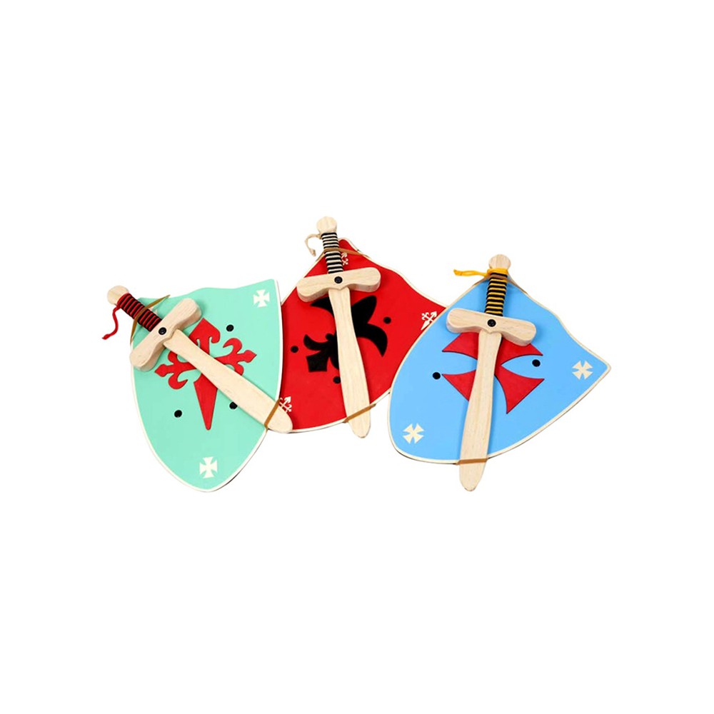 mini set bouclier et épée templier 3 coloris : vert, rouge et bleu