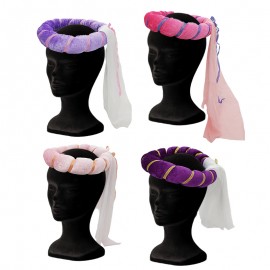 assortiment 4 coiffes princesse luxe avec 4 couleurs: rose clair, rose vif, violet et parme avec ruban  dorée