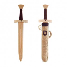 Épée en bois 50 cm motif Château, avec et sans son fourreau en jute
