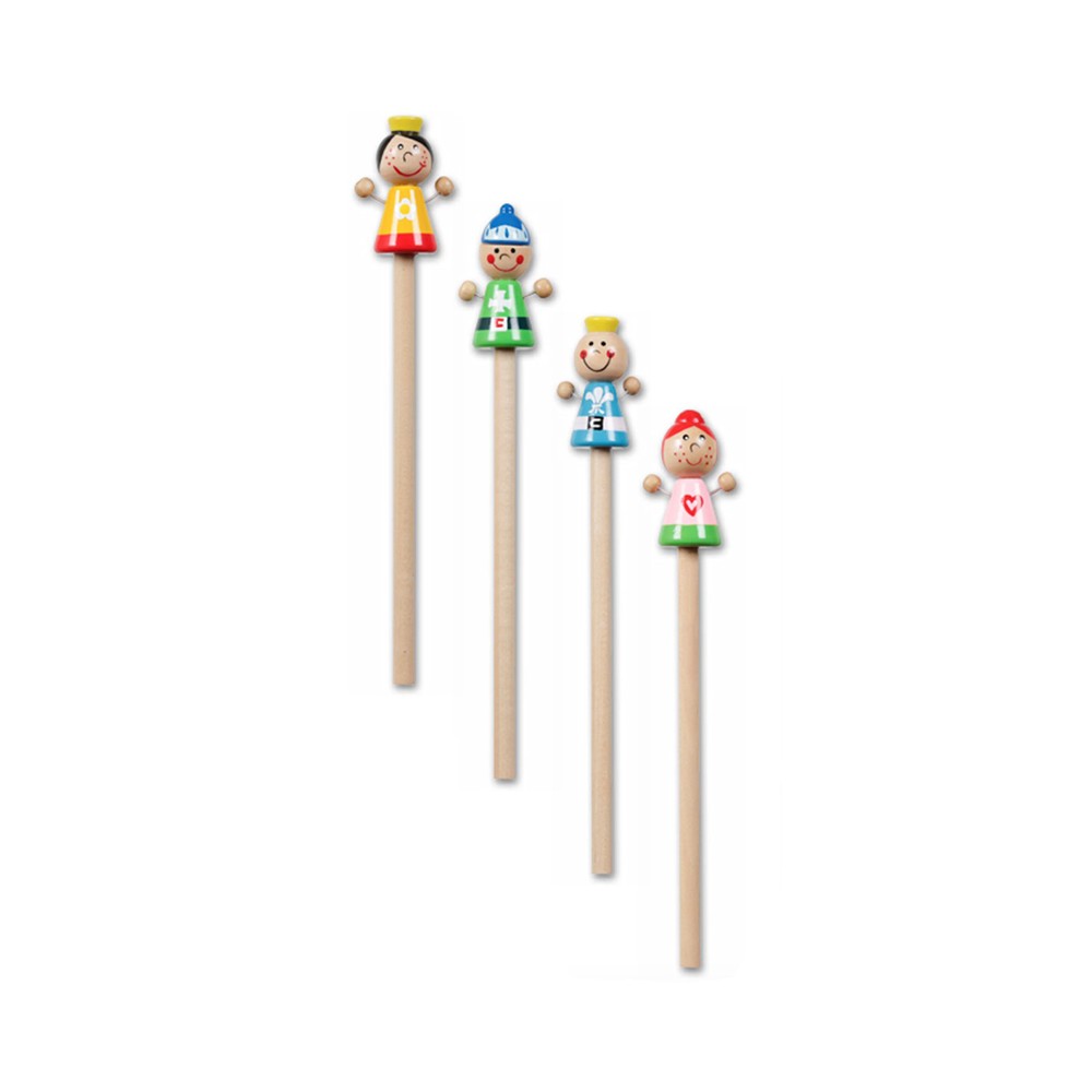 assortiment de crayons avec figurines en bois