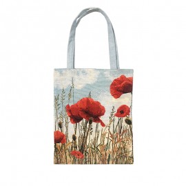 Sac textile effet tapisserie motif champ de pavots