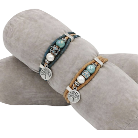 2 bracelets en liège naturel avec trois perles centrées