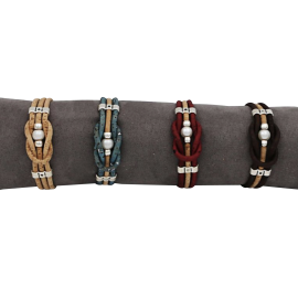 4bracelets en liège naturel avec une perle centrale encadré d'un noeud.