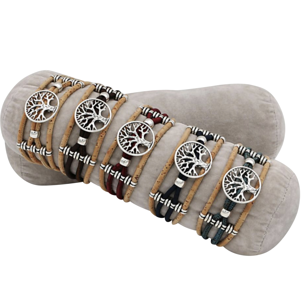 5 bracelets en liège naturel avec un arbre métallique 5 bracelets en liège naturel avec un arbre métallique