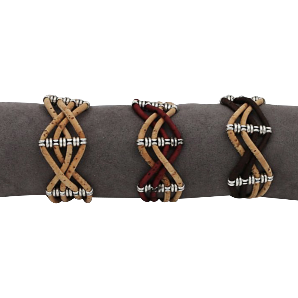 3 bracelets en liège naturel composé de 4 bandes rondes de liège