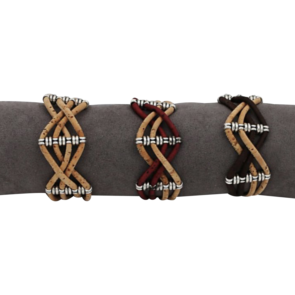 3 bracelets en liège naturel composé de 4 bandes rondes de liège 3 bracelets en liège naturel composé de 4 bandes rondes de liège