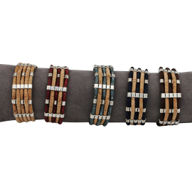 5 bracelet en liège naturel composé de 5 lanières rondes de liège