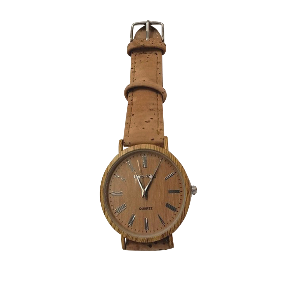 Montre en liège cadran bois avec chiffres romains métallisé Montre en liège cadran bois avec chiffres romains métallisé