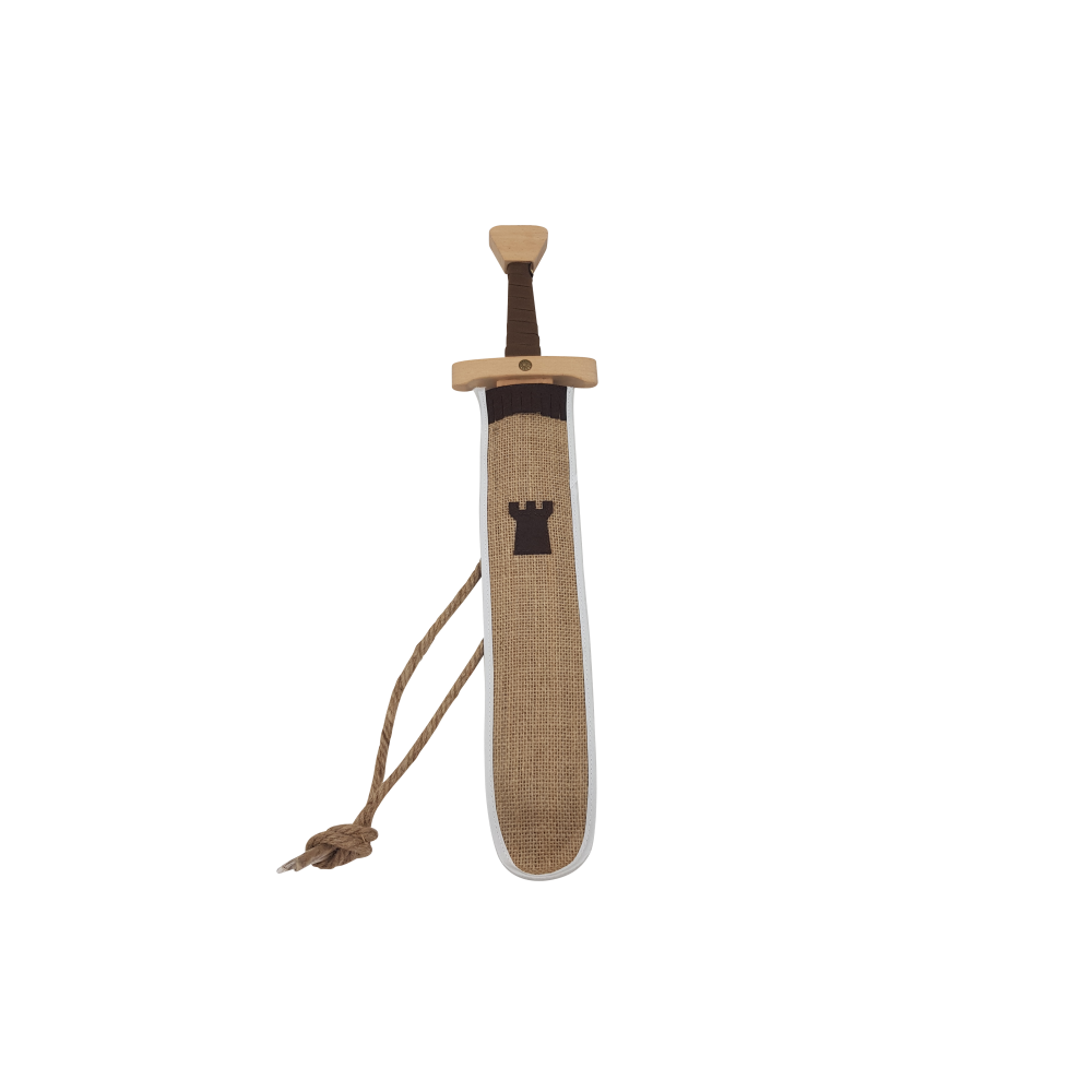 Epee en bois 50cm "Chateau" et son fourreau en jute Epee en bois 50cm "Chateau" et son fourreau en jute