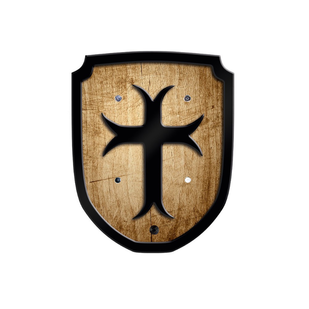 Bouclier en bois style vieilli avec écusson de Croix de templier Bouclier en bois style vieilli avec écusson de Croix de templier