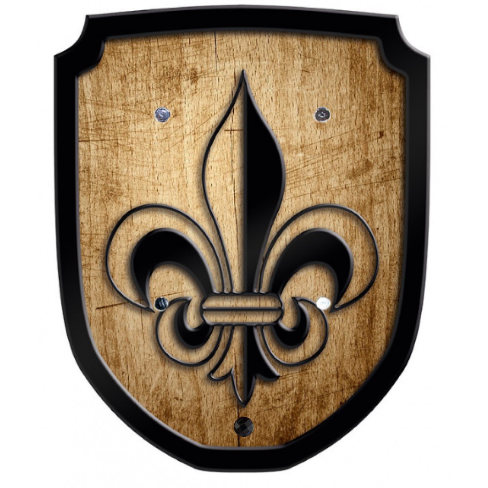 Bouclier en bois style vieilli avec écusson de Fleurs de lys Bouclier en bois style vieilli avec écusson de Fleurs de lys