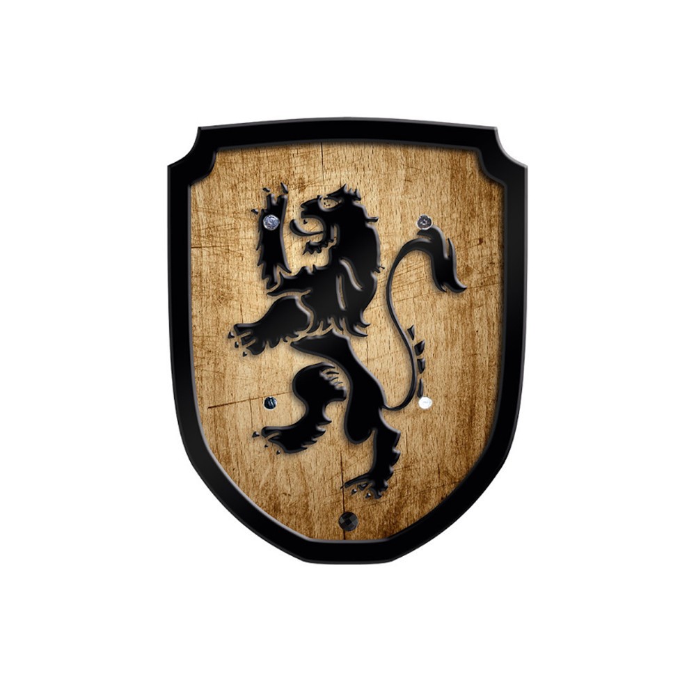 Bouclier en bois style vieilli avec écusson de Lion Bouclier en bois style vieilli avec écusson de Lion