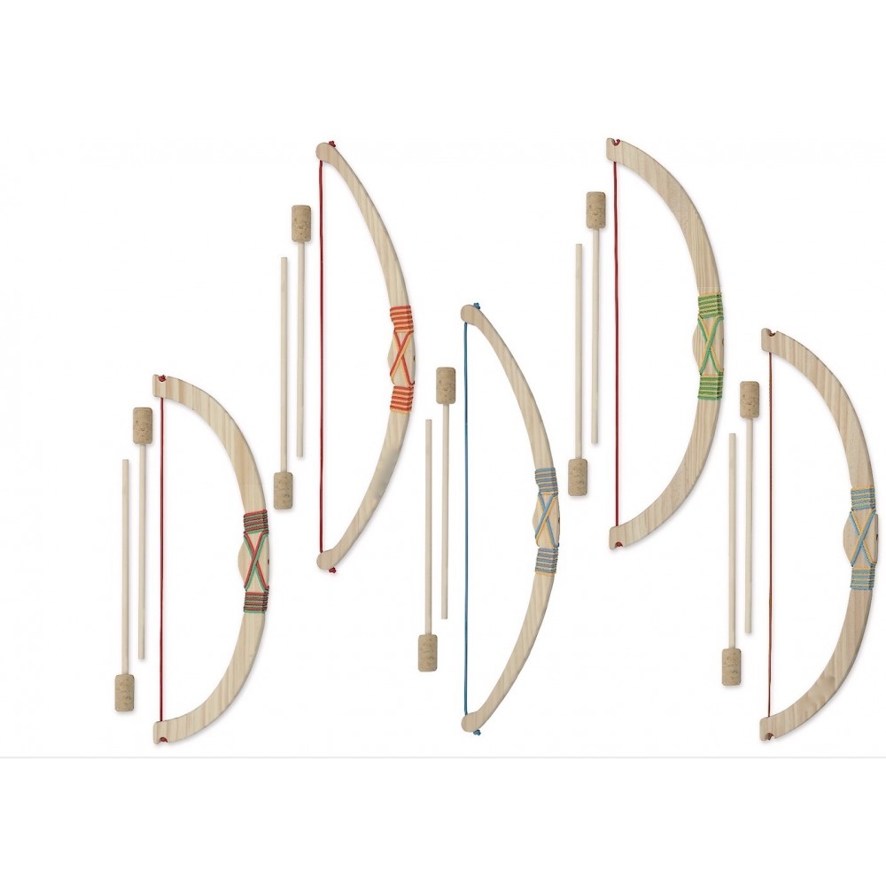 assortiment d'arcs de 52cm et 57 cm en bois naturel et ses 2 flèches bouchons