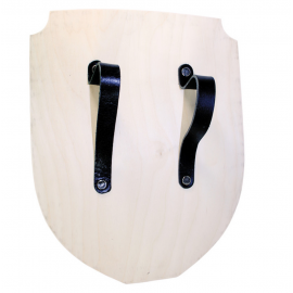 bouclier en bois sérigraphié motif lion noir - vue de dos