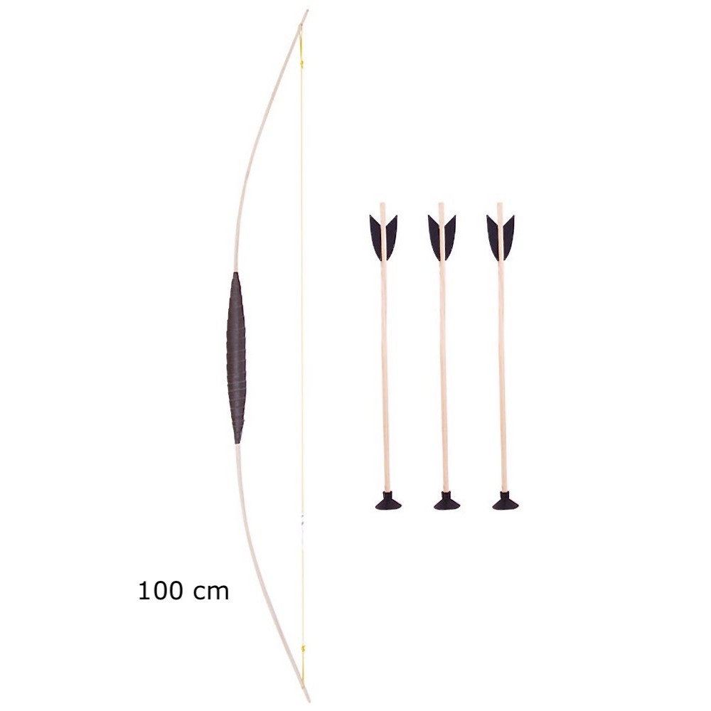 arc en bois d'orme de 100 cm avec une poignée simili cuir et ses 3 flèches arc en bois d'orme de 100 cm avec une poignée simili cuir et ses 3 flèches