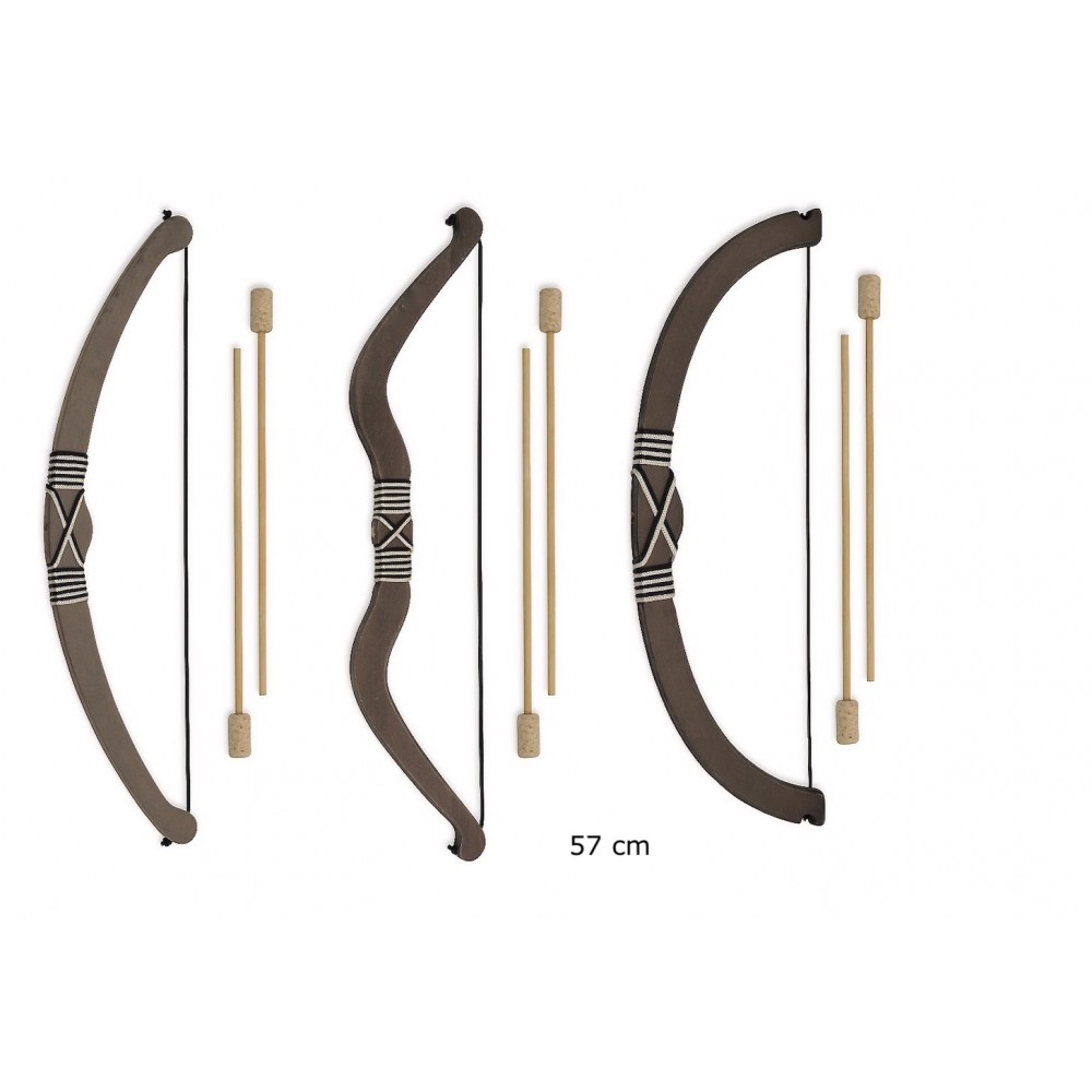 arc de 57cm teintée, bois vieilli, de style historique et ses 2 flèches bouchon liège arc de 57cm teintée, bois vieilli, de style historique et ses 2 flèches bouchon liège