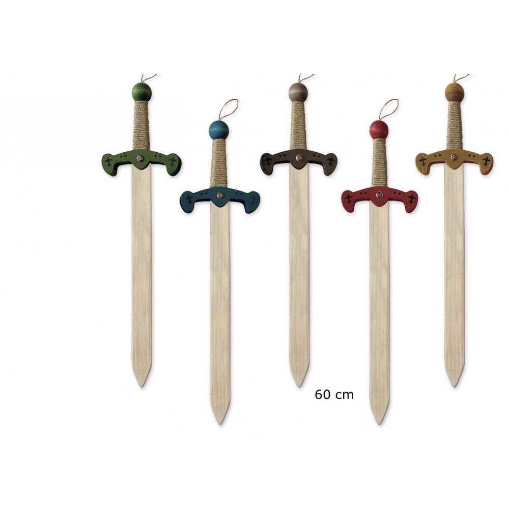assortiment épées grand modèle en bois de 60 cm avec une garde colorée motif fleurs de lys assortiment épées grand modèle en bois de 60 cm avec une garde colorée motif fleurs de lys
